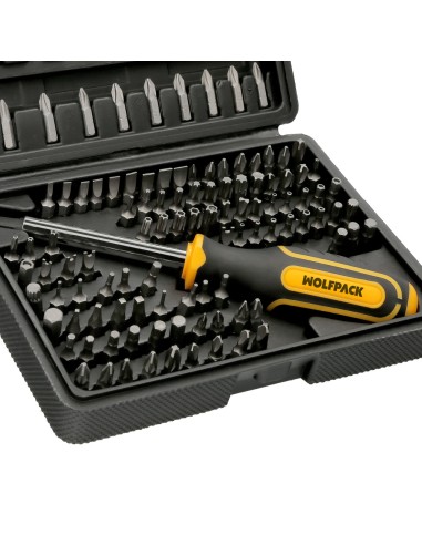 Juego Puntas con Destornillador 1/4" 122 Pzs. Con Apadtador. Cromo Vanadio, Kit Llave Combinada, Kit Carraca,