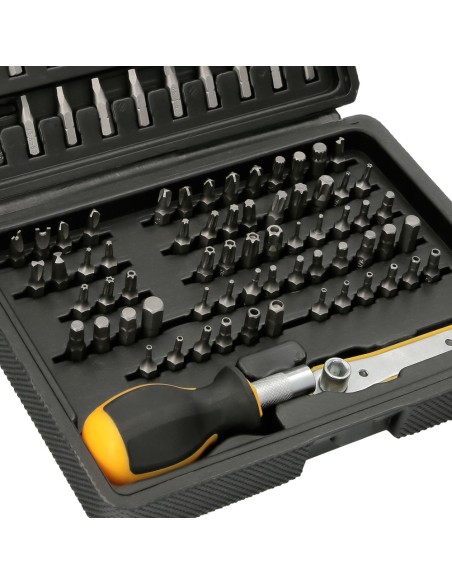Juego Puntas con Destornillador 1/4" 99 Pzs. Con Apadtador. Cromo Vanadio, Kit Llave Combinada, Kit Carraca,
