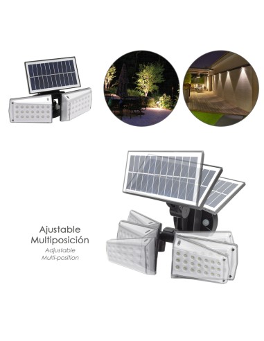 Aplique Solar Led Doble Con Sensor de Movimiento / Crepuscular 450 Lumenes. Protección IP65