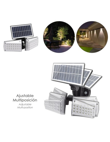 Aplique Solar Led Doble Con Sensor de Movimiento / Crepuscular 450 Lumenes. Protección IP65