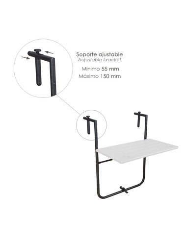 Mesa Plegable Colgante Para Balcones / Terrazas 36x60 cm. Altura Regulable