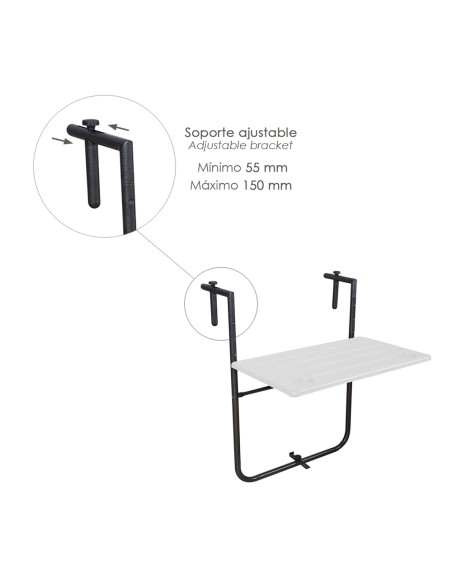 Mesa Plegable Colgante Para Balcones / Terrazas 36x60 cm. Altura Regulable