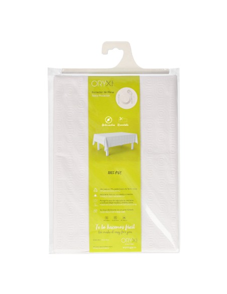 Mantel Hule Muleton Rectangular Blanco Impermeable Antimanchas PVC 140x250 cm. Recortable Uso Interior y Exterior