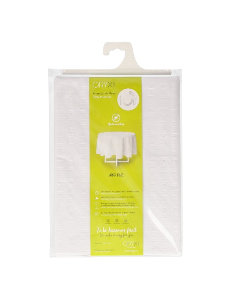Mantel Hule Muleton Redondo Blanco Impermeable Antimanchas PVC Ø 140 cm. Uso Interior y Exterior