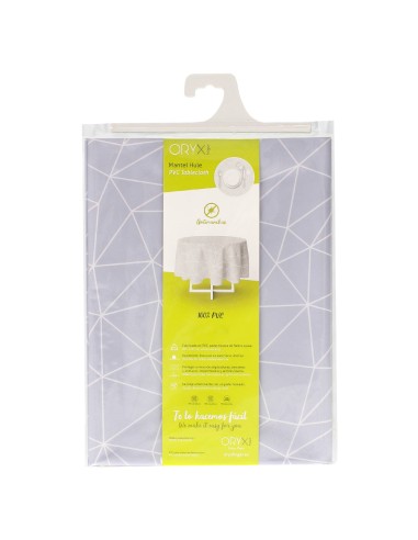 Mantel Hule Geometrico Gris Impermeable Antimanchas PVC Ø 140 cm. Uso Interior y Exterior