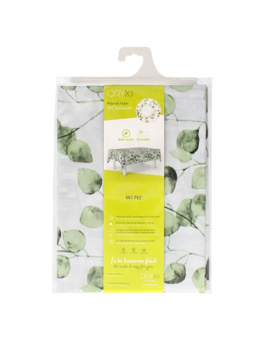 Mantel Hule Rectangular Hojas Verdes Impermeable Antimanchas PVC 140x250 cm. Recortable Uso Interior y Exterior
