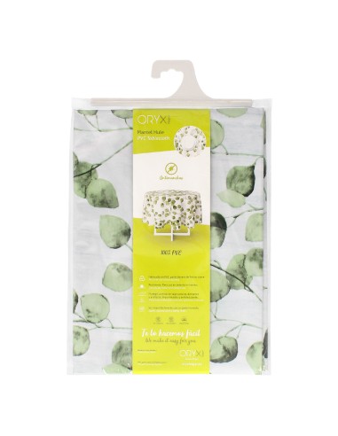 Mantel Hule Redondo Hojas Verdes Impermeable Antimanchas PVC Ø140 cm. Uso Interior y Exterior