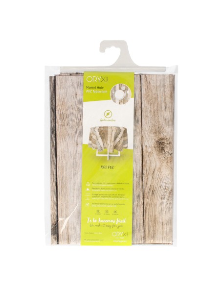 Mantel Hule Redondo Tablones Madera Impermeable Antimanchas PVC Ø 140 cm. Uso Interior y Exterior
