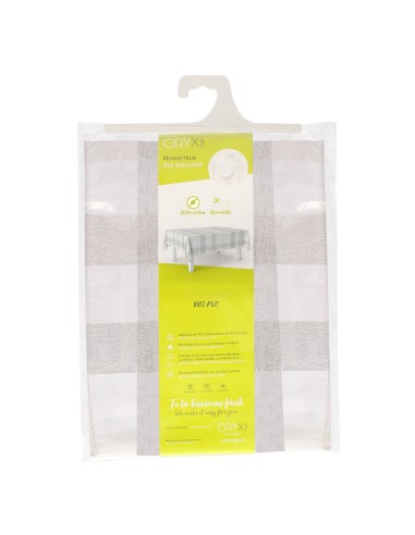 Mantel Hule Rectangular Cuadros Beige Impermeable Antimanchas PVC 140x250 cm. Recortable Uso Interior y Exterior