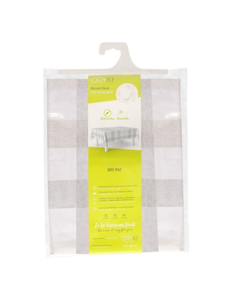 Mantel Hule Rectangular Cuadros Beige Impermeable Antimanchas PVC 140x250 cm. Recortable Uso Interior y Exterior