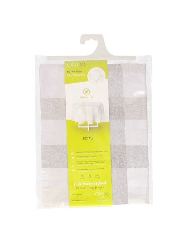 Mantel Hule Redondo Cuadros Beige Impermeable Antimanchas PVC Ø 140 cm. Uso Interior y Exterior