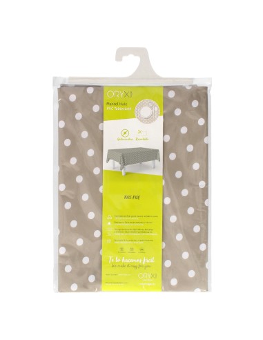 Mantel Hule Rectangular Topos Beige Impermeable Antimanchas PVC 140x250 cm. Recortable Uso Interior y Exterior