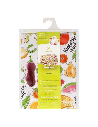 Mantel Hule Redondo Frutas Fantasia Impermeable Antimanchas PVC Ø 140 cm. Uso Interior y Exterior