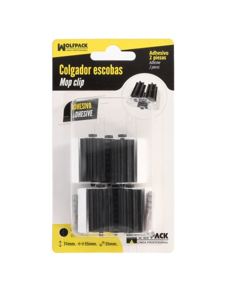 Colgador Adhesivo / Atornillable Para Escobas, Fregonas, Cepillos, Recogedores (Blister 2 piezas)