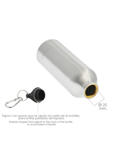 Botella de Agua Aluminio Con mosqueton, Cierre hermetico 500 ml.