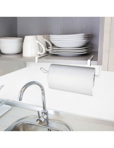 Colgador Portarrollos Papel Cocina, Acero Para Puertas, Encimeras, Muebles. 32,5x18x10 cm.