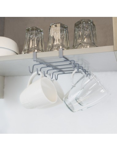 Colgador Tazas, Soporte Cocina Bajo Mueble, Acero Cuelgatazas para 10 tazas