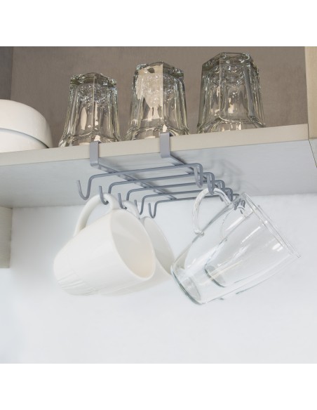 Colgador Tazas, Soporte Cocina Bajo Mueble, Acero Cuelgatazas para 10 tazas