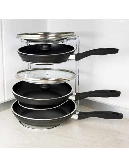 Soporte Vertical 5 Niveles Para Sartenes, Tapaderas, Acero Cromado
