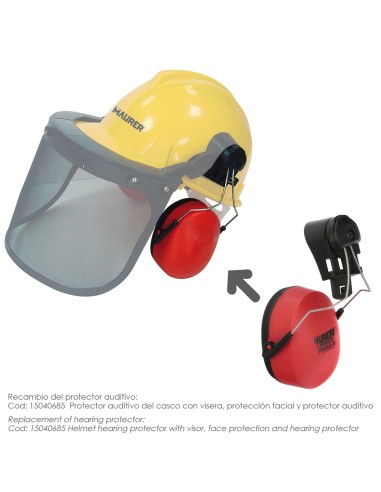 Recambio Protector Auditivo Para Casco Con Visera, Protector Facial De Rejilla y Protector Auditivo Maurer Modelo 99790