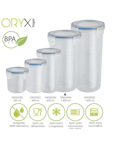 Recipiente Hermetico Plastico Redondo 1.200 ml. Ø 12 x 19 (Alt.) cm.