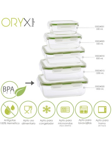 Recipiente Hermetico Cristal Rectangular 1850 ml. 23 x 16.5 x 8.5 (alt) cm.