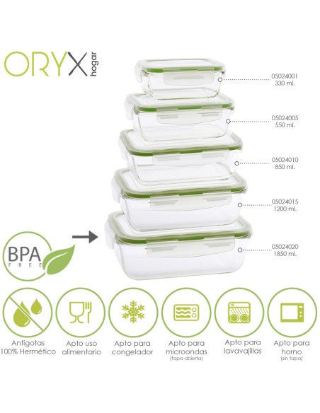 Recipiente Hermetico Cristal Rectangular 1850 ml. 23 x 16.5 x 8.5 (alt) cm.