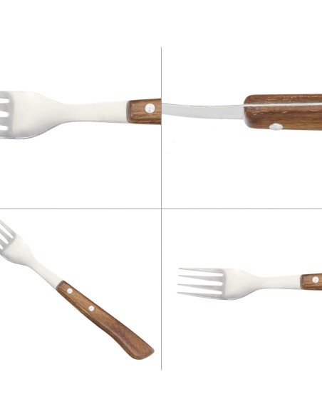 Tenedor Montana Chuletero Acero Inoxidable 9 cm. Mango Madera (Blister 3 Piezas)
