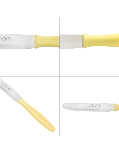 Cuchillo Mesa Etna Hoja Sierra Acero Inoxidable 10 cm. Amarillo (Blister 6 piezas)