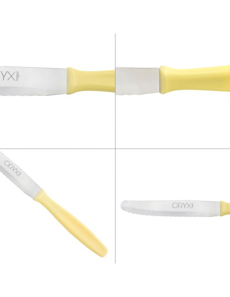 Cuchillo Mesa Etna Hoja Sierra Acero Inoxidable 10 cm. Amarillo (Blister 6 piezas)