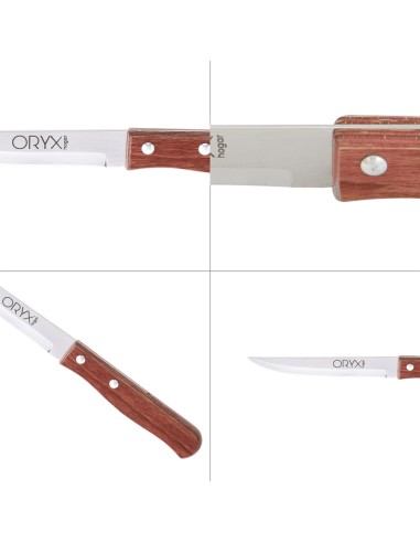 Cuchillo Montana Multiusos Hoja Lisa Acero Inoxidable 11 cm. Mango Madera (Blister 3 piezas)