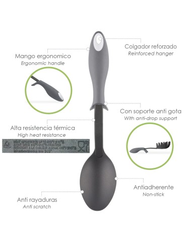 Cuchara Servir Cocina Nylon Con Mango Antigotas Engomado 32,5x6cm