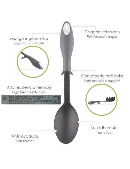Cuchara Servir Cocina Nylon Con Mango Antigotas Engomado 32,5x6cm