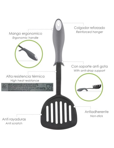 Espatula Rasera Cocina Nylon Con Mango Antigotas Engomado 34,5 x 11 cm.
