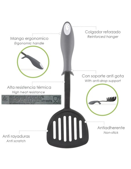 Espatula Rasera Cocina Nylon Con Mango Antigotas Engomado 34,5 x 11 cm.