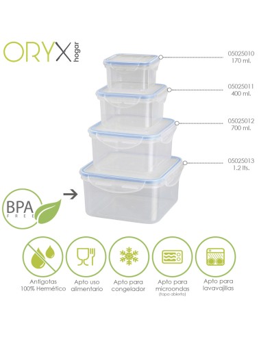 Recipiente Hermetico Plastico Cuadrado 1200 ml. 15x15x8 (Alt.) cm.