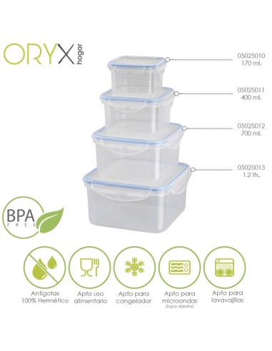 Recipiente Hermetico Plastico Cuadrado 170 ml. 8.5x8.5x5 (Alt.) cm.