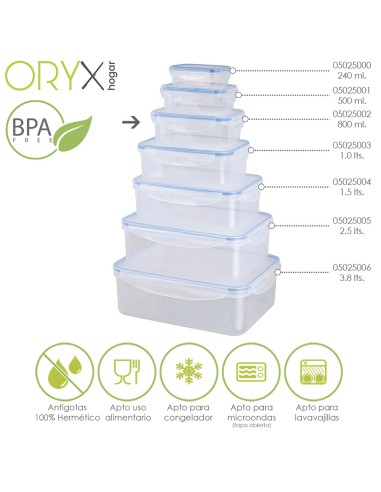 Recipiente Hermetico Plastico Rectangular 800 ml. 20.5x13x6 (Alt.) cm.