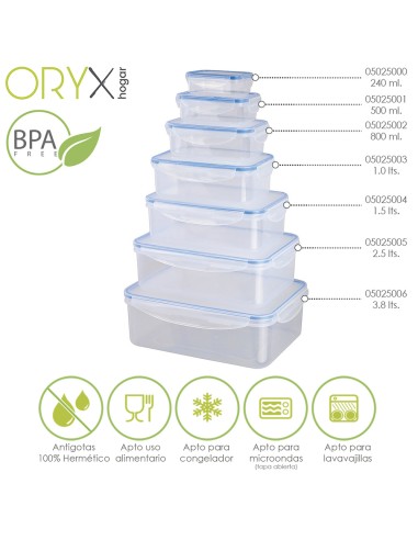 Recipiente Hermetico Plastico Rectangular 240 ml. 12.5x8.5x4.5 (Alt.) cm.