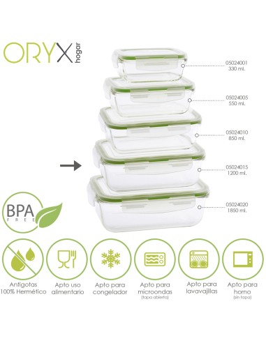 Recipiente Hermetico Cristal Rectangular 1200 ml. 20.4 x 15.4 x 7 (alt) cm.