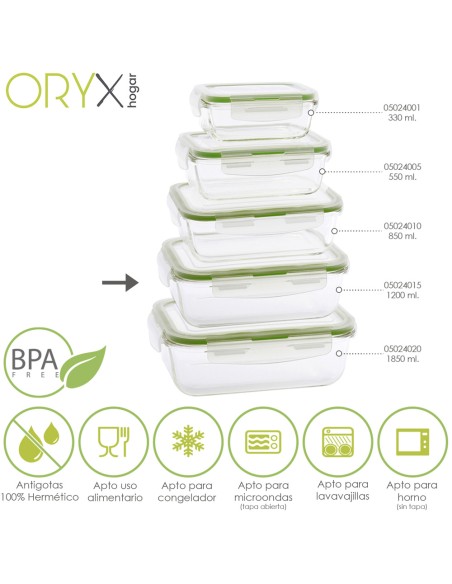 Recipiente Hermetico Cristal Rectangular 1200 ml. 20.4 x 15.4 x 7 (alt) cm.