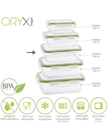 Recipiente Hermetico Cristal Rectangular 850 ml. 19.5 x 13.3 x 6.7 (alt) cm.