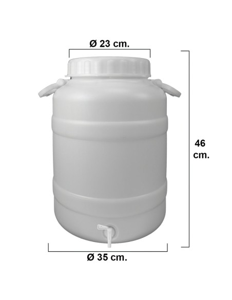 Bidon Garrafa Plastico Alimentario Con Grifo y Boca Ancha 30 Lt.