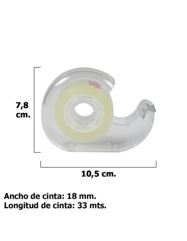 Cinta Celo Adhesivo Transparente 18 mm. x 33 Mts. Con Dispensador.