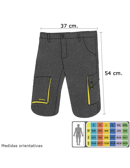 Pantalones Cortos DeTrabajo, Multibolsillos, Resistentes, Gris/Amarillo Talla 38/40 S