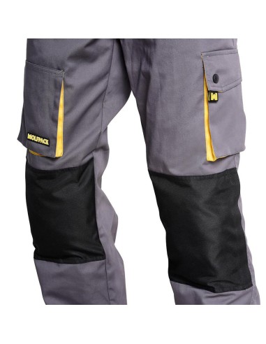 Pantalones Largos DeTrabajo, Multibolsillos, Resistentes, Rodilla Reforzada, Gris/Amarillo Talla 42/44 M (Slim Fit)