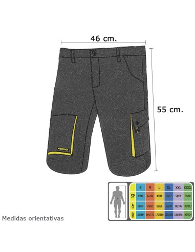 Pantalones Cortos DeTrabajo, Multibolsillos, Resistentes, Gris/Amarillo Talla 50/52 XL