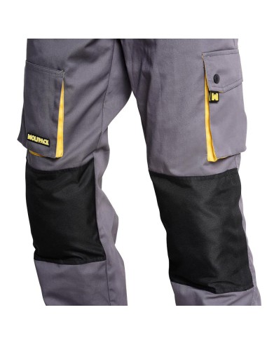 Pantalones Largos DeTrabajo, Multibolsillos, Resistentes, Rodilla Reforzada, Gris/Amarillo Talla 46/48 L (Slim Fit)