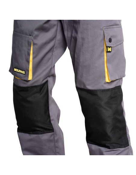 Pantalones Largos DeTrabajo, Multibolsillos, Resistentes, Rodilla Reforzada, Gris/Amarillo Talla 46/48 L (Slim Fit)