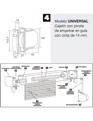 Recogedor Persiana Mini 6 Metros Embutir Cinta 14 mm.